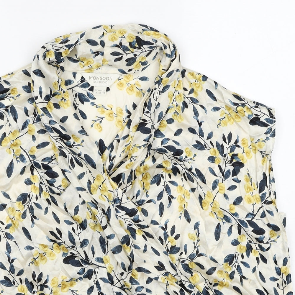 Monsoon Womens Multicoloured Floral Viscose Basic Blouse Size 18 V-Neck