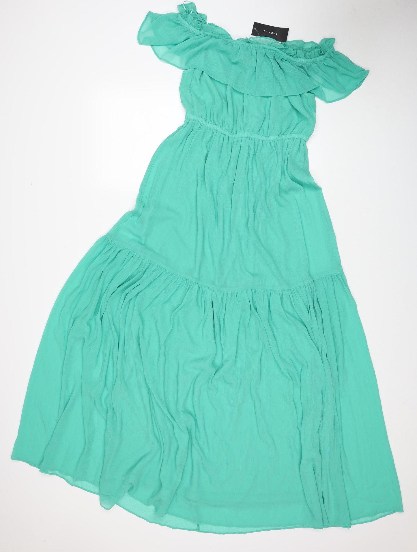Et Vous Womens Green Polyester Ball Gown Size 12 Off the Shoulder Pullover
