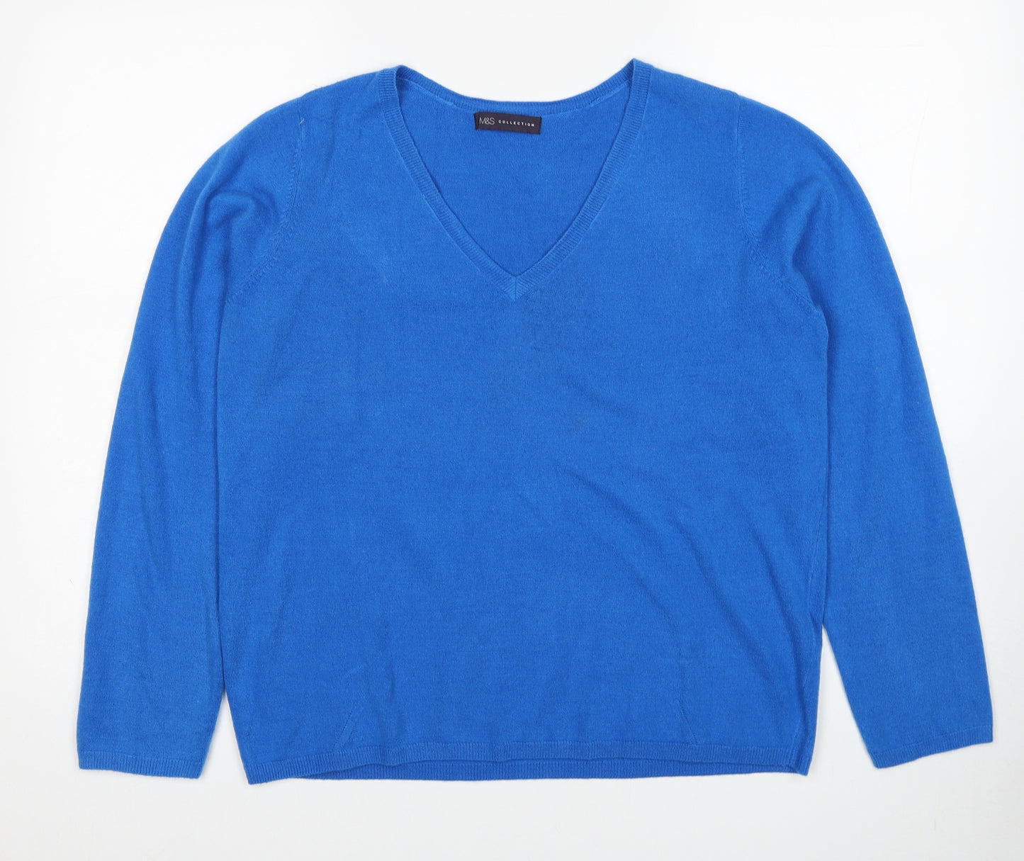 Marks and Spencer Womens Blue V-Neck Acrylic Pullover Jumper Size 18