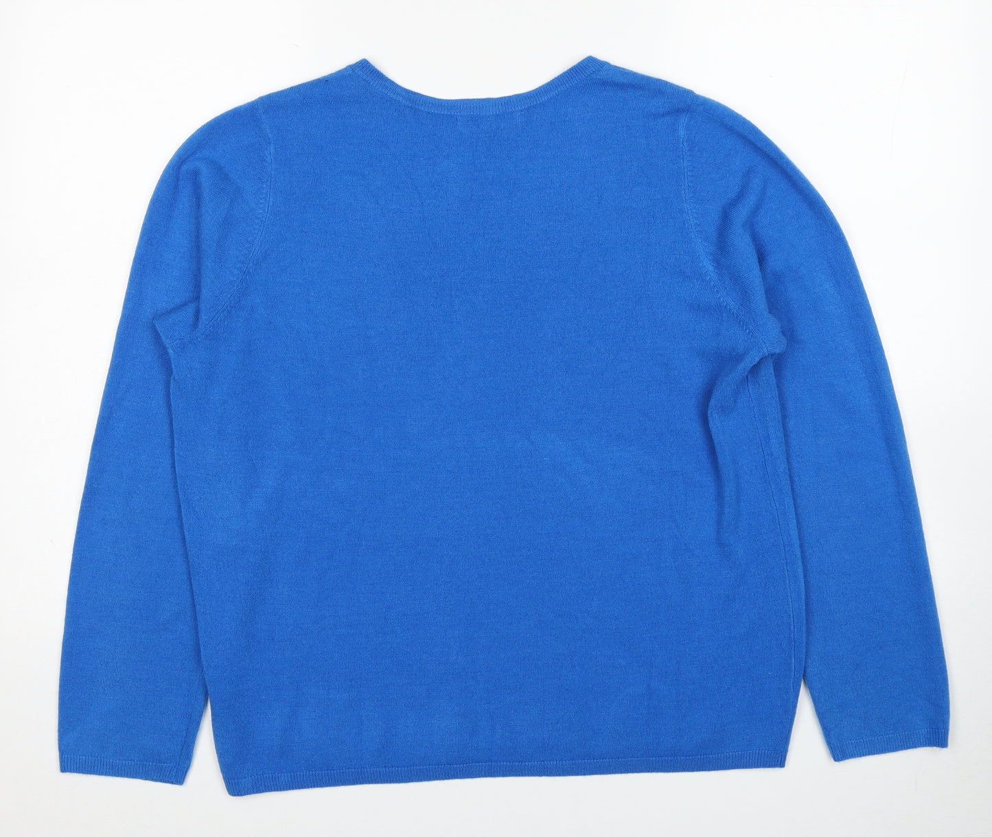 Marks and Spencer Womens Blue V-Neck Acrylic Pullover Jumper Size 18
