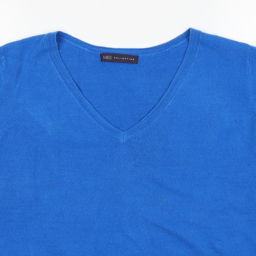 Marks and Spencer Womens Blue V-Neck Acrylic Pullover Jumper Size 18
