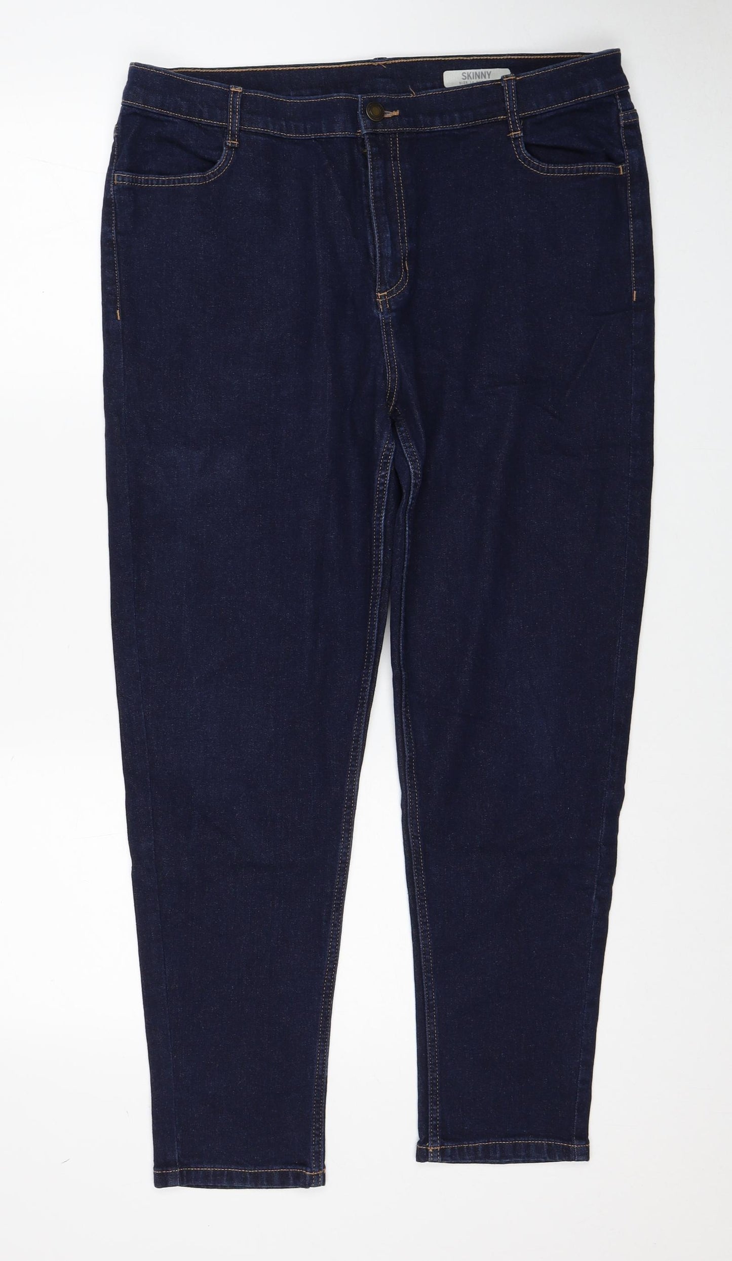Marks and Spencer Womens Blue Cotton Skinny Jeans Size 16 Regular Zip