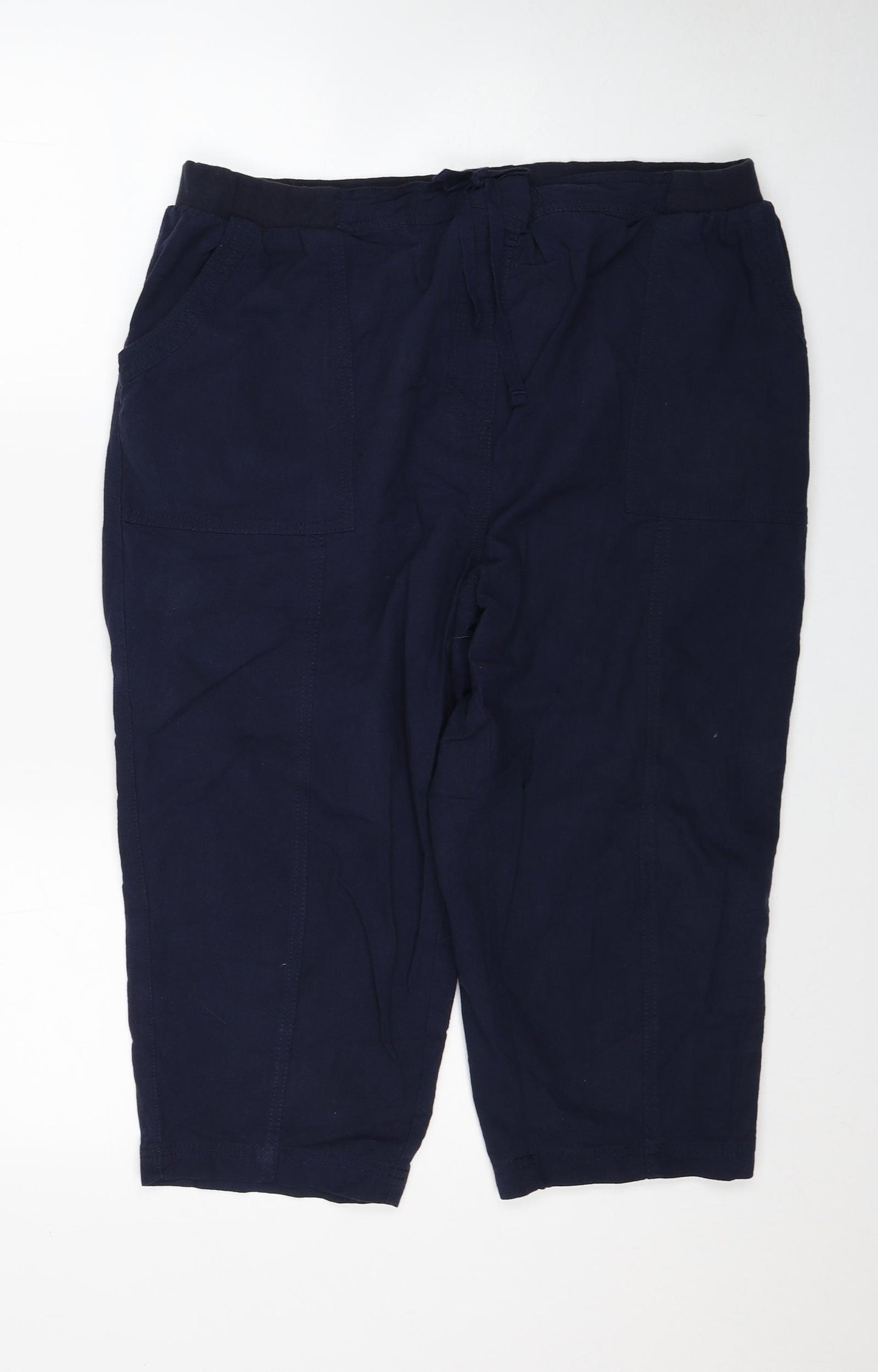 Love Yours Womens Blue Cotton Cropped Trousers Size 20 Regular Drawstring
