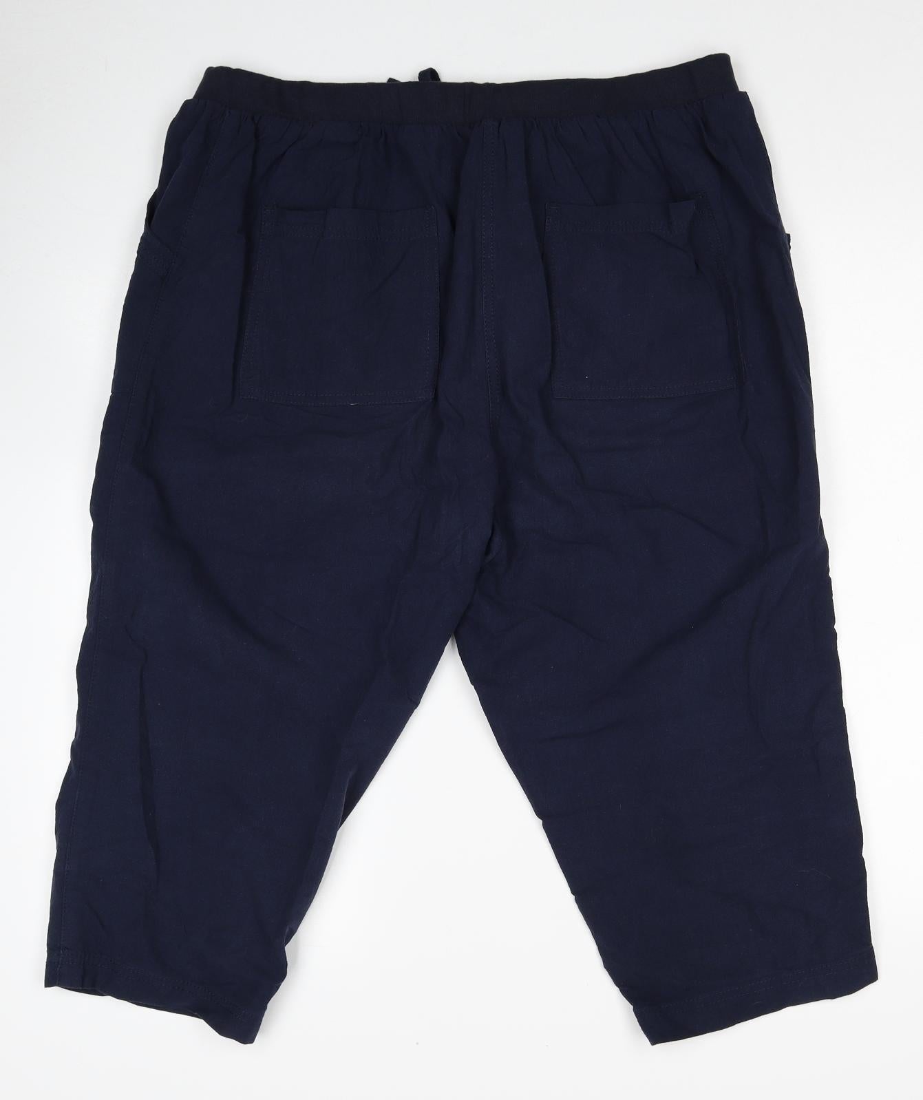 Love Yours Womens Blue Cotton Cropped Trousers Size 20 Regular Drawstring