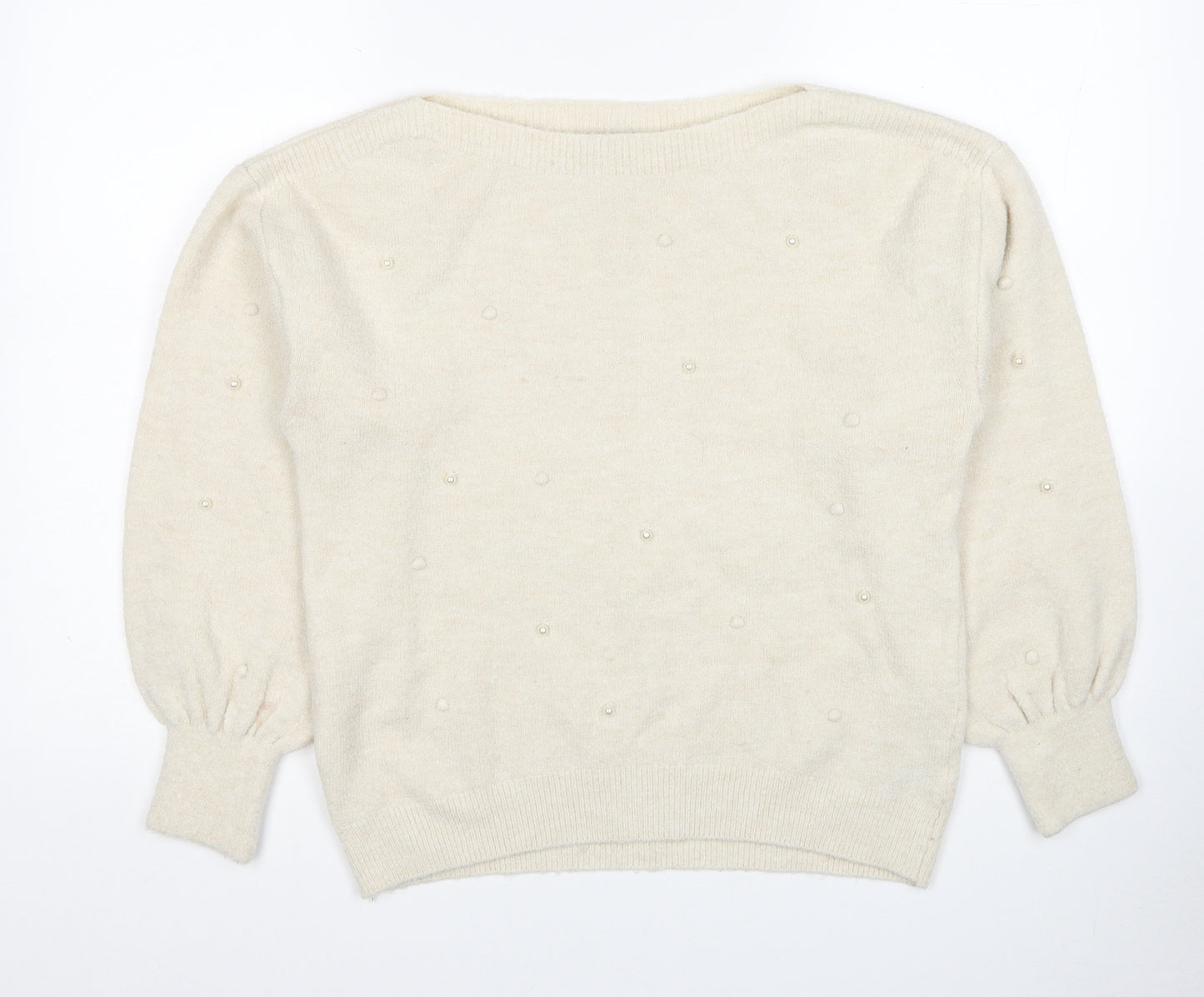 TU Womens White Boat Neck Acrylic Pullover Jumper Size 12
