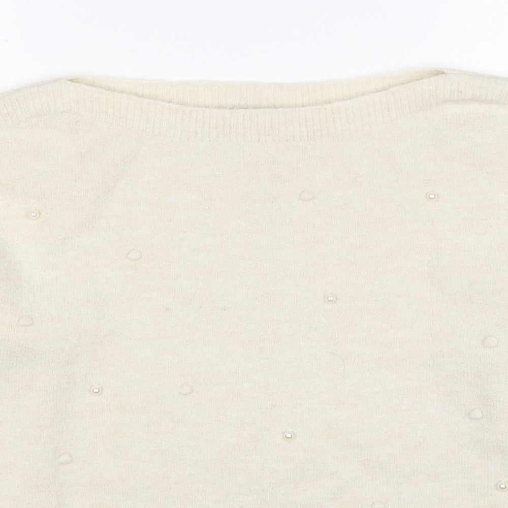 TU Womens White Boat Neck Acrylic Pullover Jumper Size 12