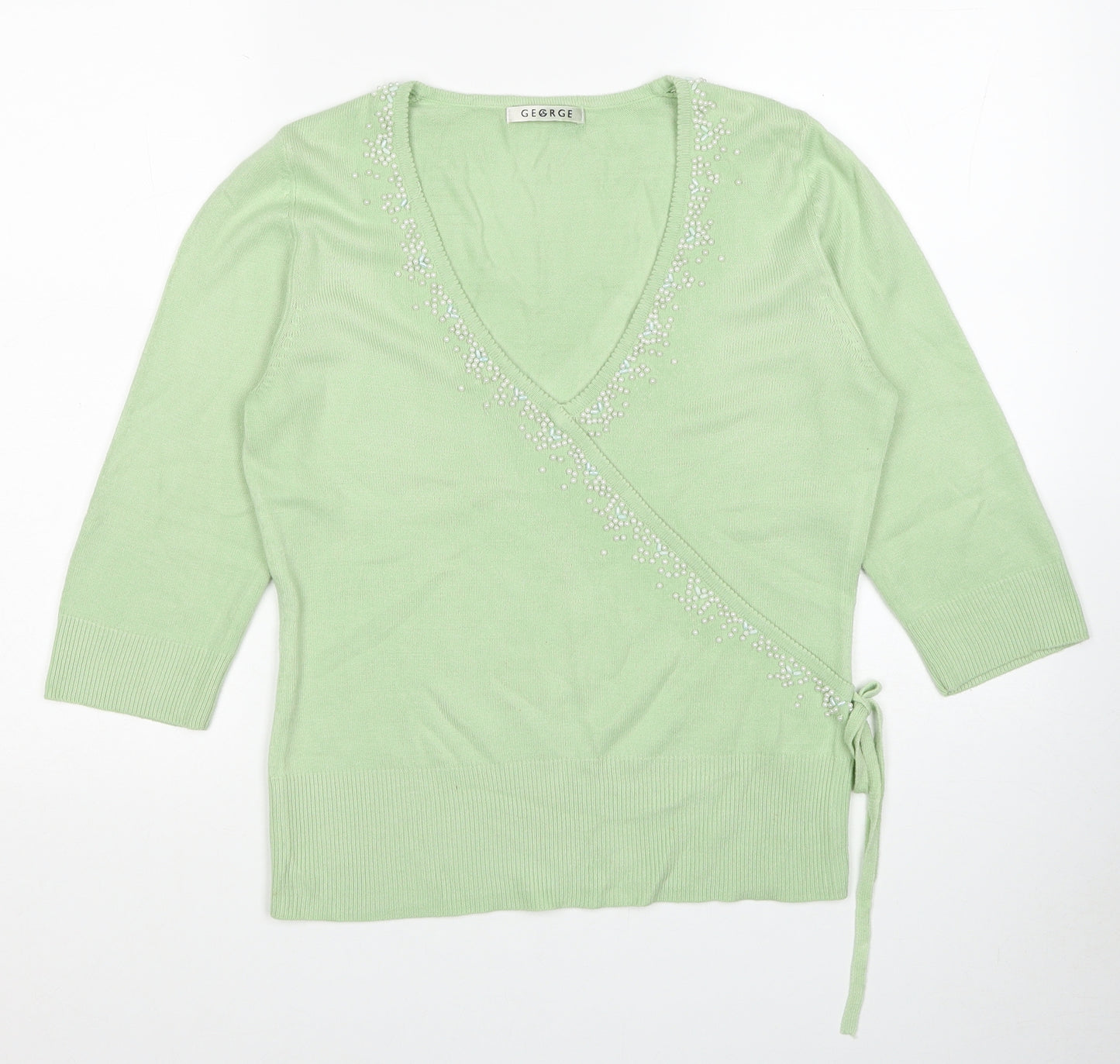 George Womens Green Acrylic Basic T-Shirt Size 12 V-Neck