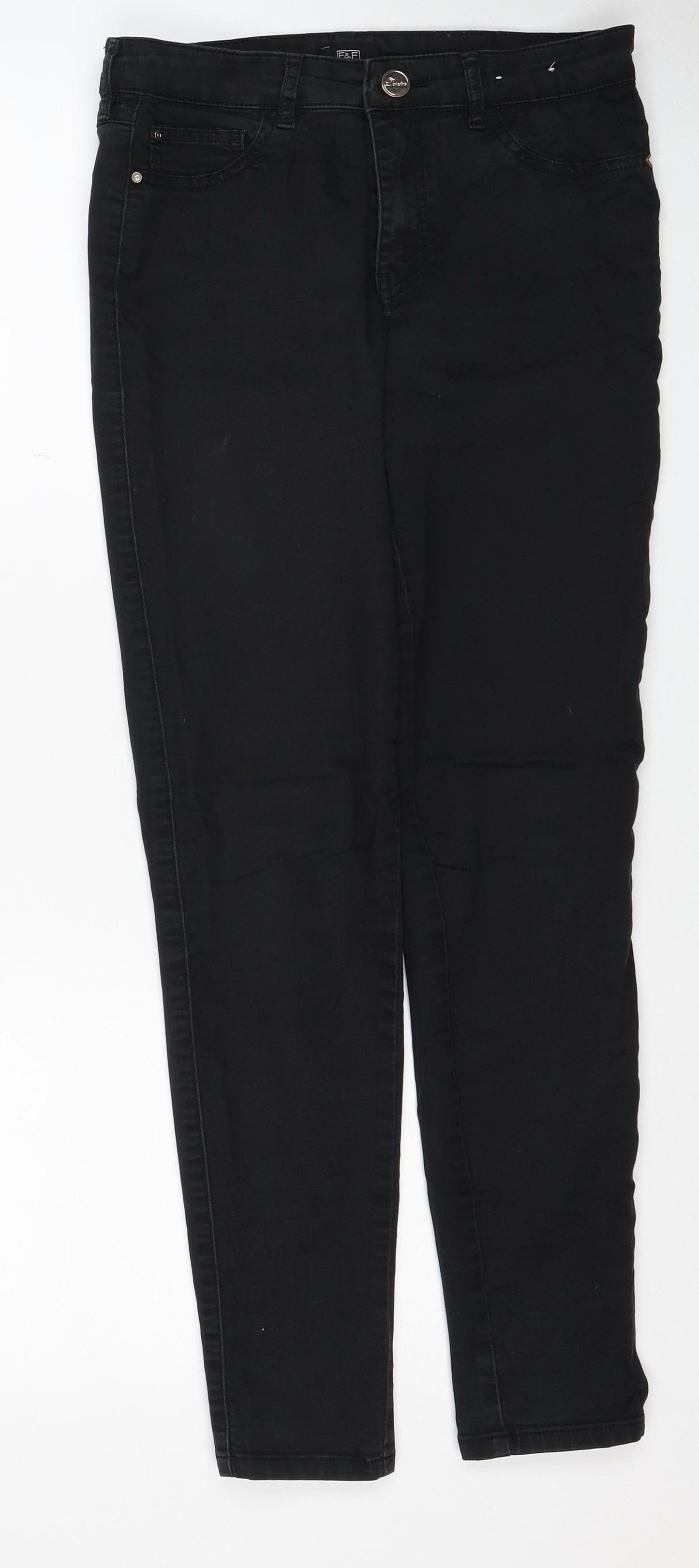 F&F Womens Black Cotton Skinny Jeans Size 10 Regular Zip