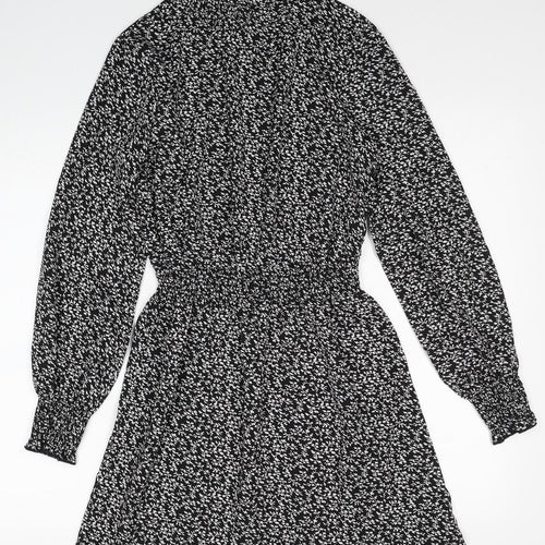 New Look Womens Black Floral Polyester Fit & Flare Size 6 Mock Neck Pullover - Shirred Waist