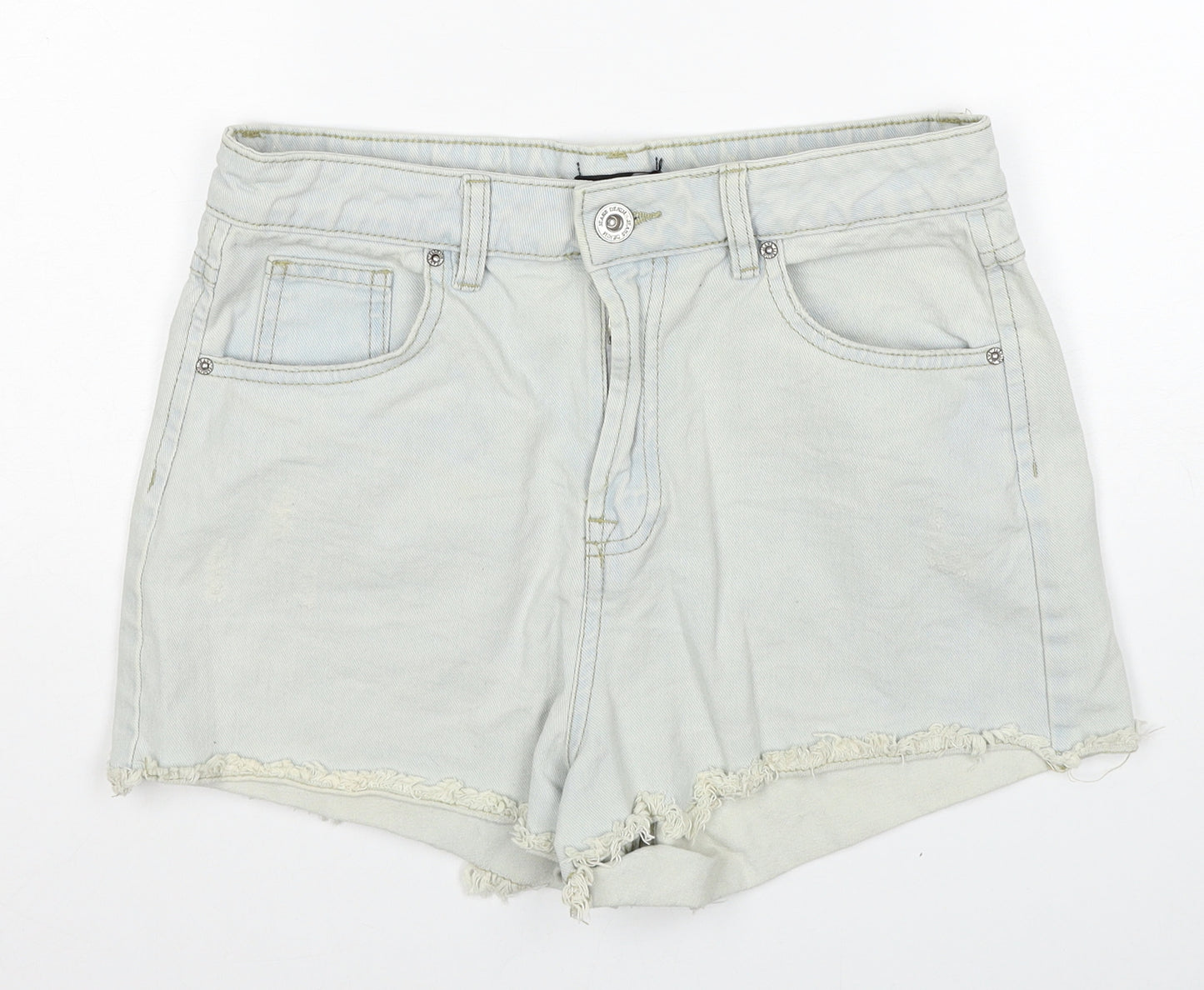 Boohoo Womens Blue Cotton Cut-Off Shorts Size 10 Regular Zip