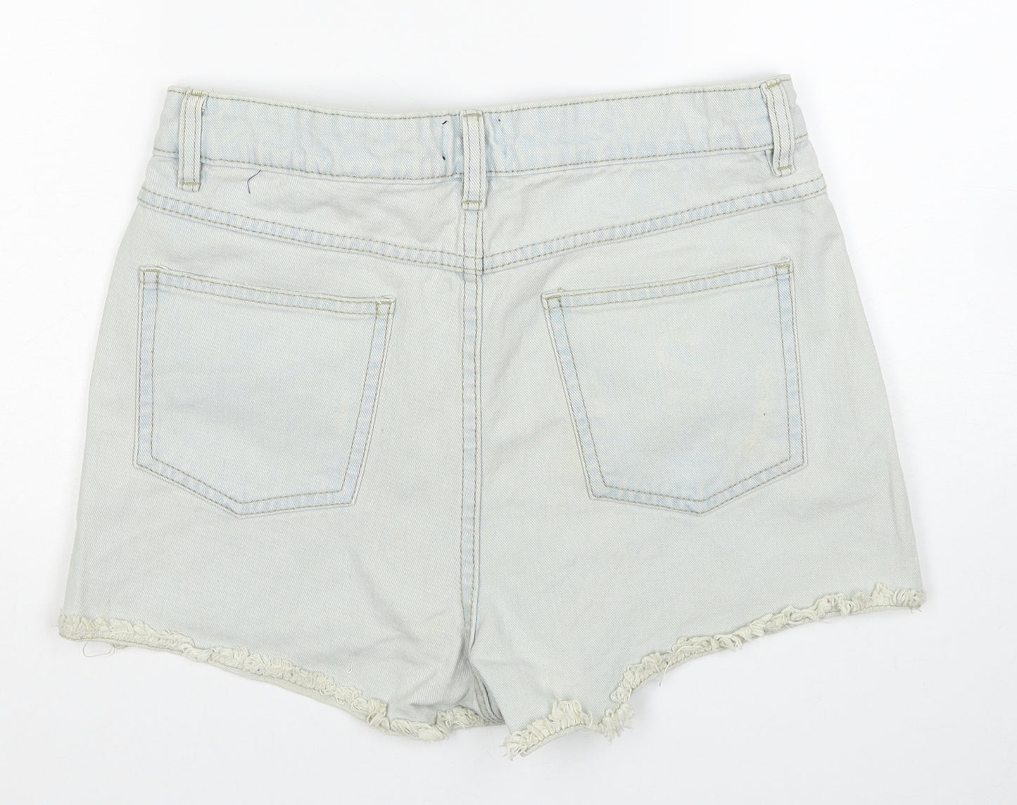 Boohoo Womens Blue Cotton Cut-Off Shorts Size 10 Regular Zip