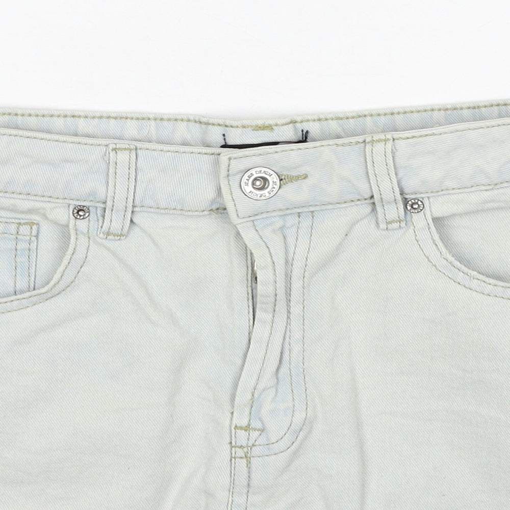 Boohoo Womens Blue Cotton Cut-Off Shorts Size 10 Regular Zip