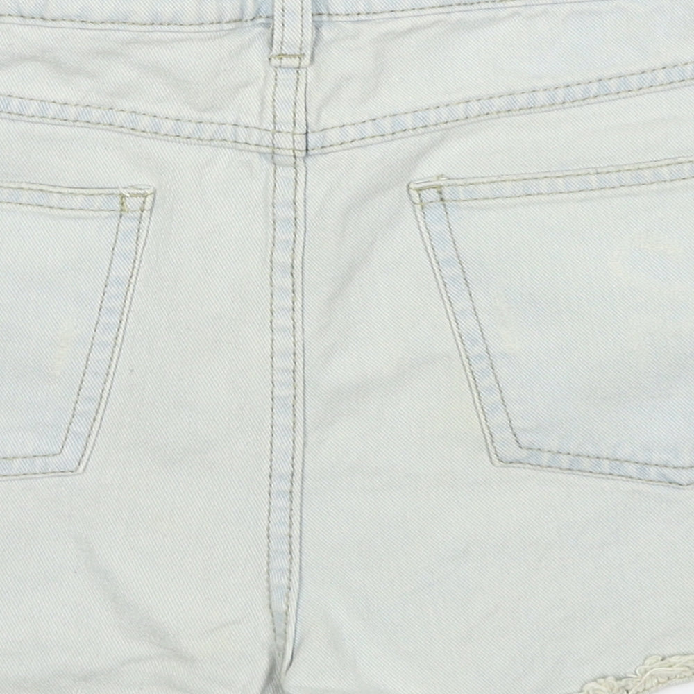 Boohoo Womens Blue Cotton Cut-Off Shorts Size 10 Regular Zip
