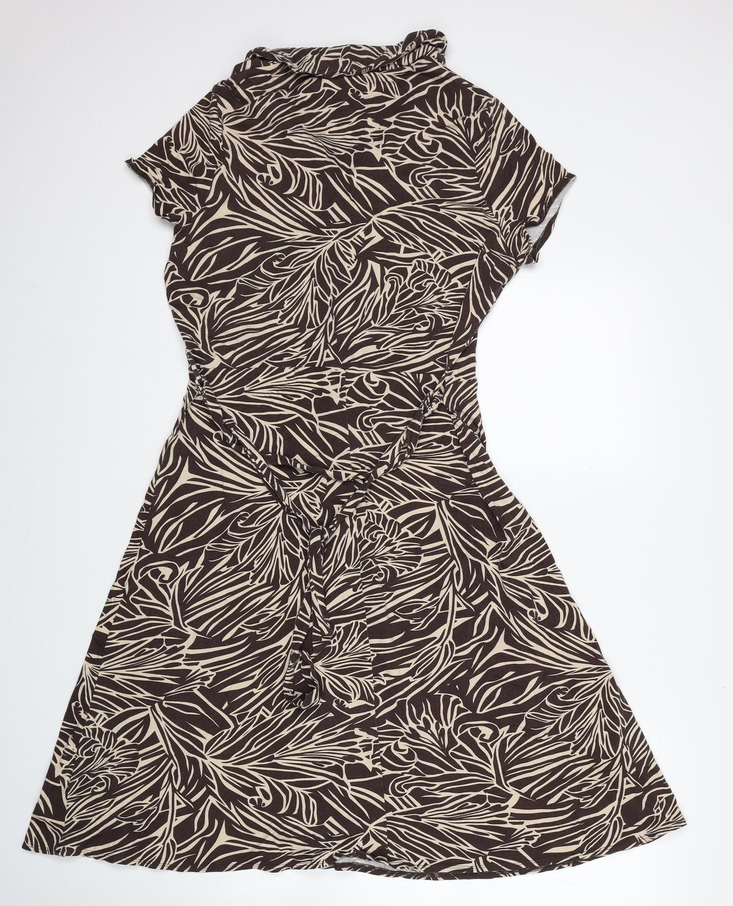 Laura Ashley Womens Brown Geometric Viscose Shirt Dress Size 16 Collared Button