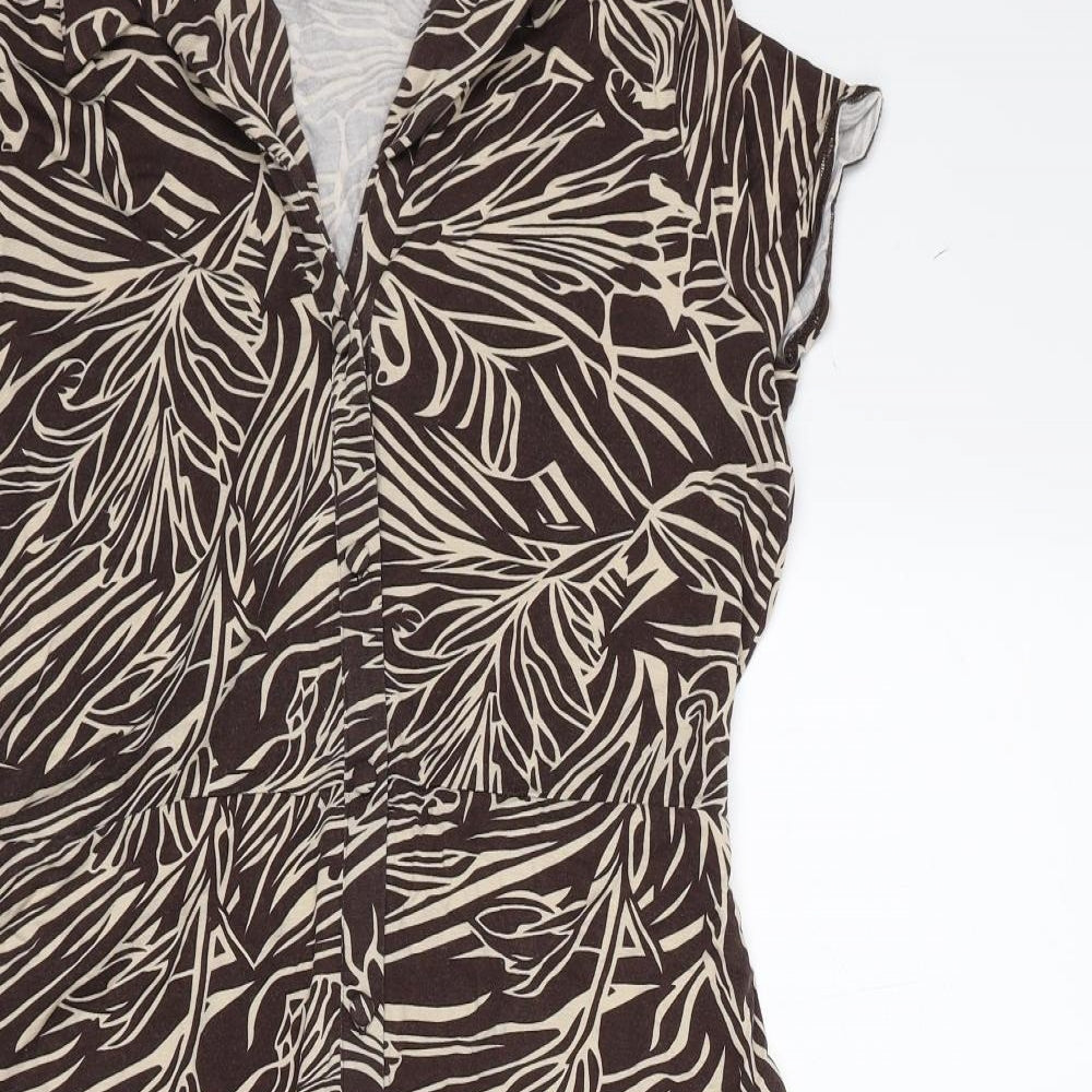 Laura Ashley Womens Brown Geometric Viscose Shirt Dress Size 16 Collared Button