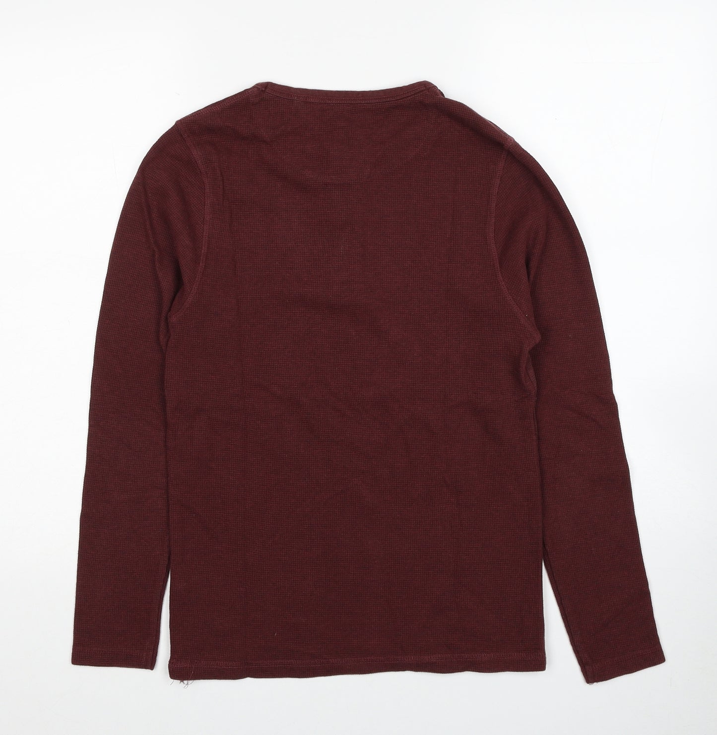 NEXT Mens Red Round Neck Cotton Henley Jumper Size S Long Sleeve
