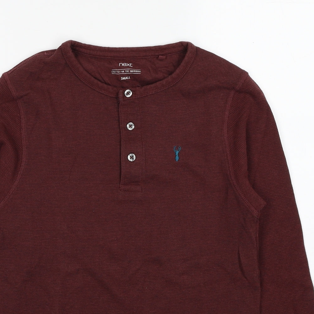 NEXT Mens Red Round Neck Cotton Henley Jumper Size S Long Sleeve