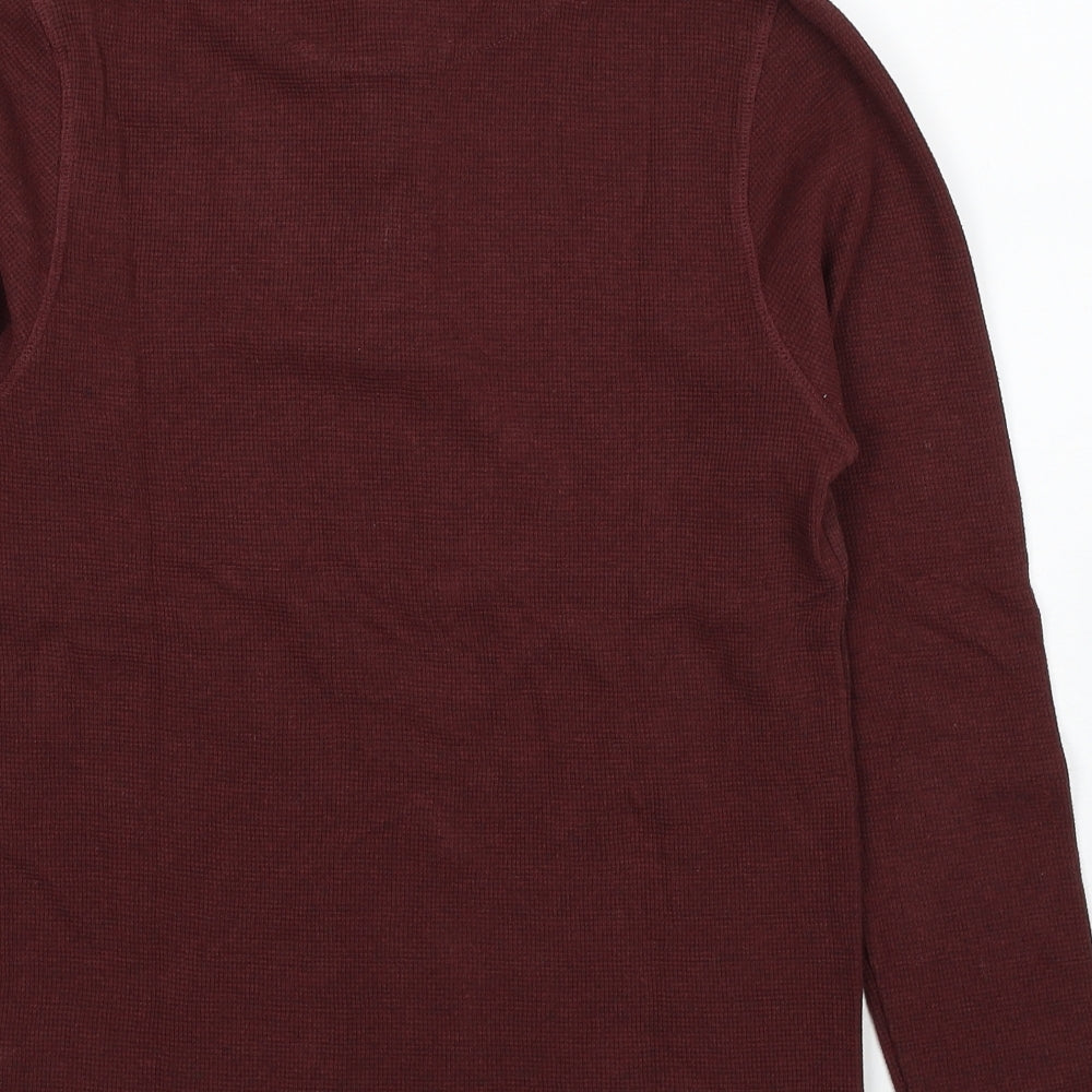NEXT Mens Red Round Neck Cotton Henley Jumper Size S Long Sleeve
