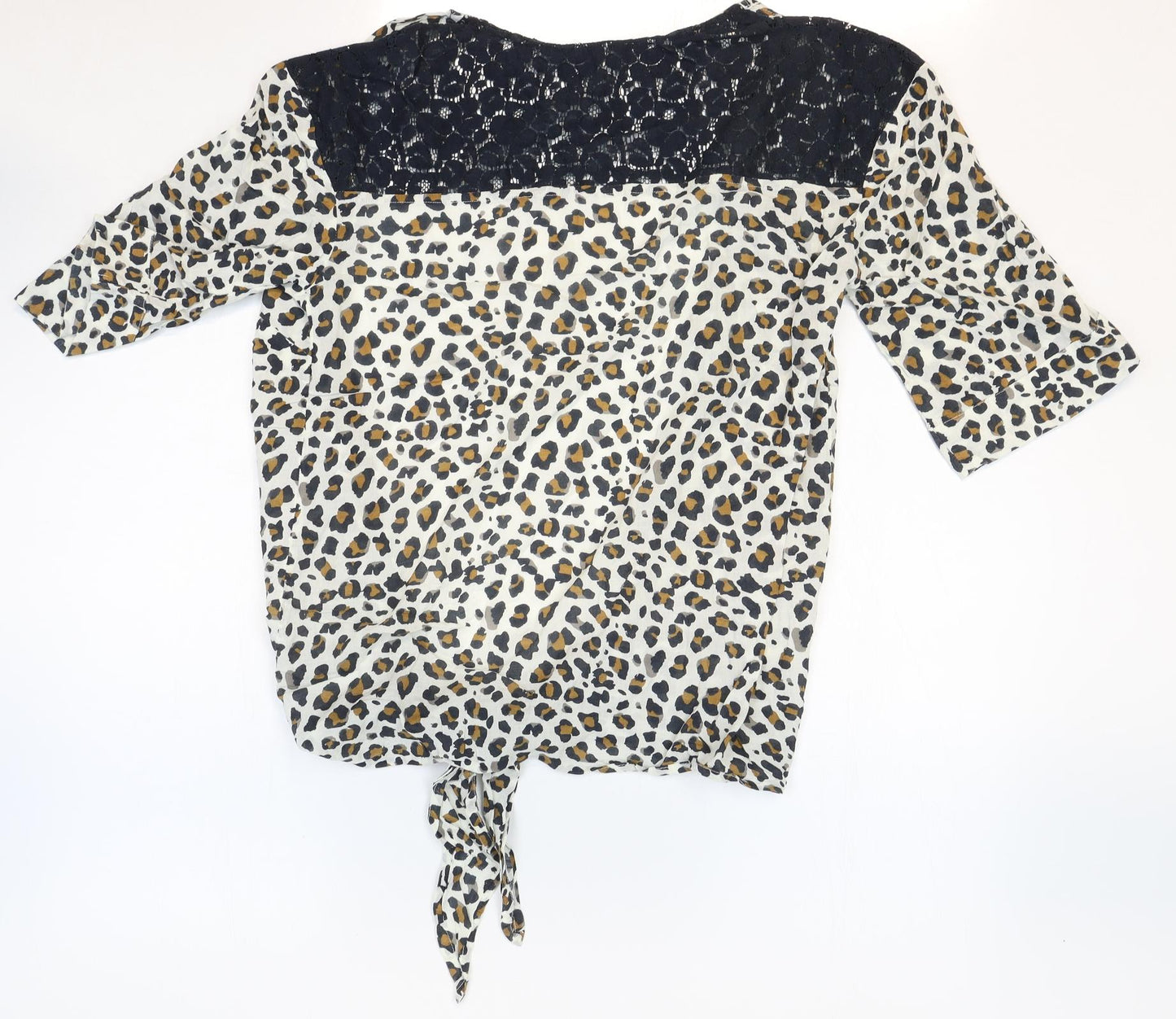 Little Mistress Womens Multicoloured Animal Print Viscose Kimono Blouse Size 10 V-Neck - Leopard Print Lace Detail