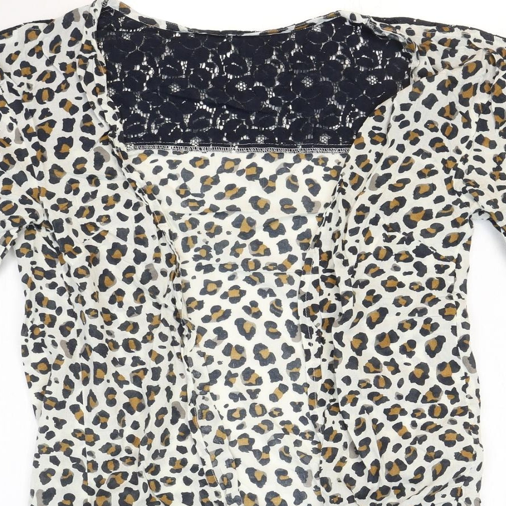 Little Mistress Womens Multicoloured Animal Print Viscose Kimono Blouse Size 10 V-Neck - Leopard Print Lace Detail
