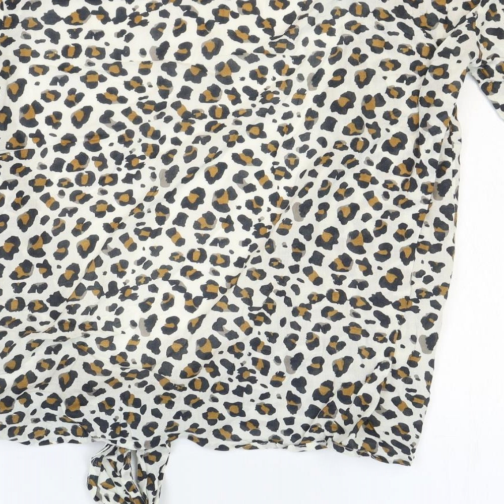 Little Mistress Womens Multicoloured Animal Print Viscose Kimono Blouse Size 10 V-Neck - Leopard Print Lace Detail