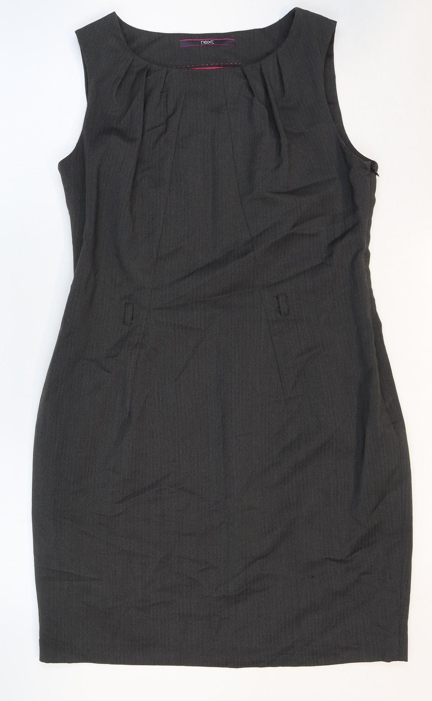 NEXT Womens Grey Polyester Pencil Dress Size M Boat Neck Zip - Pleat Detail