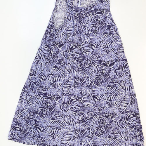 Principles Womens Purple Geometric Linen A-Line Size 8 Boat Neck Pullover - Leaf Pattern