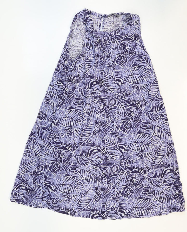 Principles Womens Purple Geometric Linen A-Line Size 8 Boat Neck Pullover - Leaf Pattern