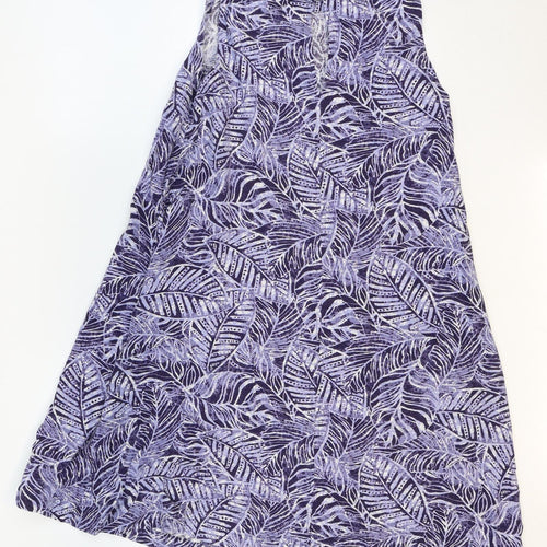 Principles Womens Purple Geometric Linen A-Line Size 8 Boat Neck Pullover - Leaf Pattern