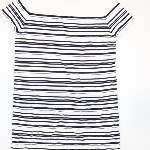 Zara Womens White Striped Polyamide T-Shirt Dress Size S Round Neck Pullover