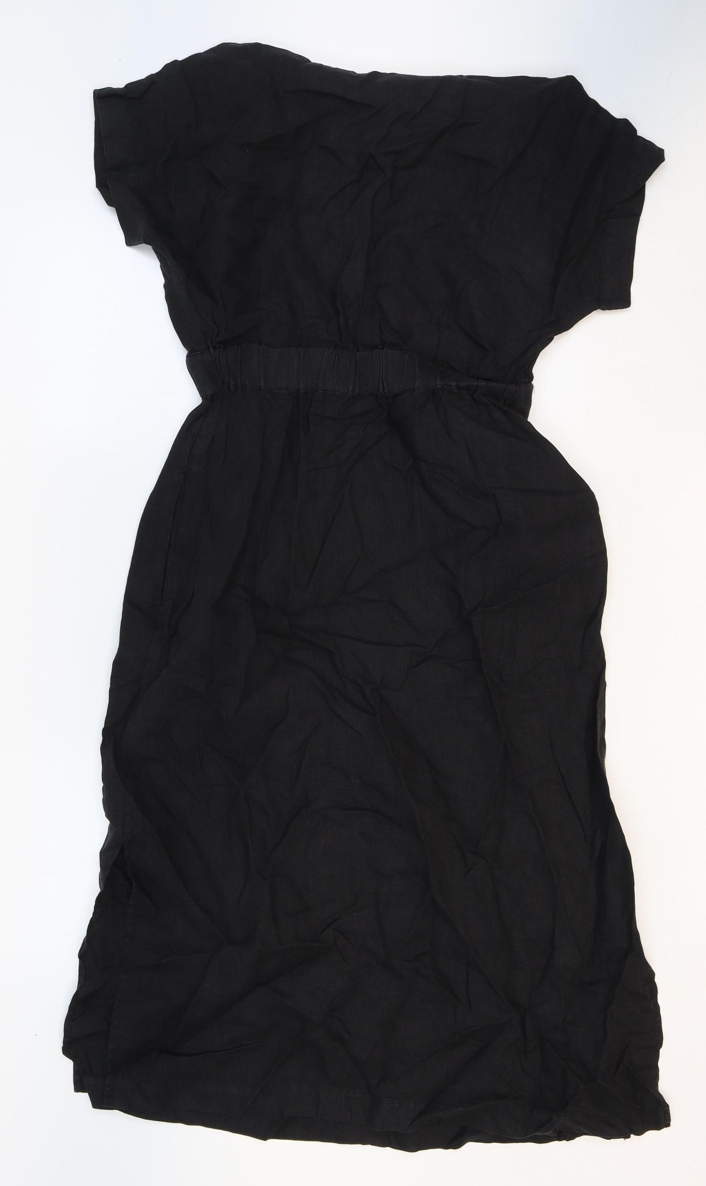 Albaray Womens Black Linen A-Line Size 8 V-Neck Pullover - Elastic Waist