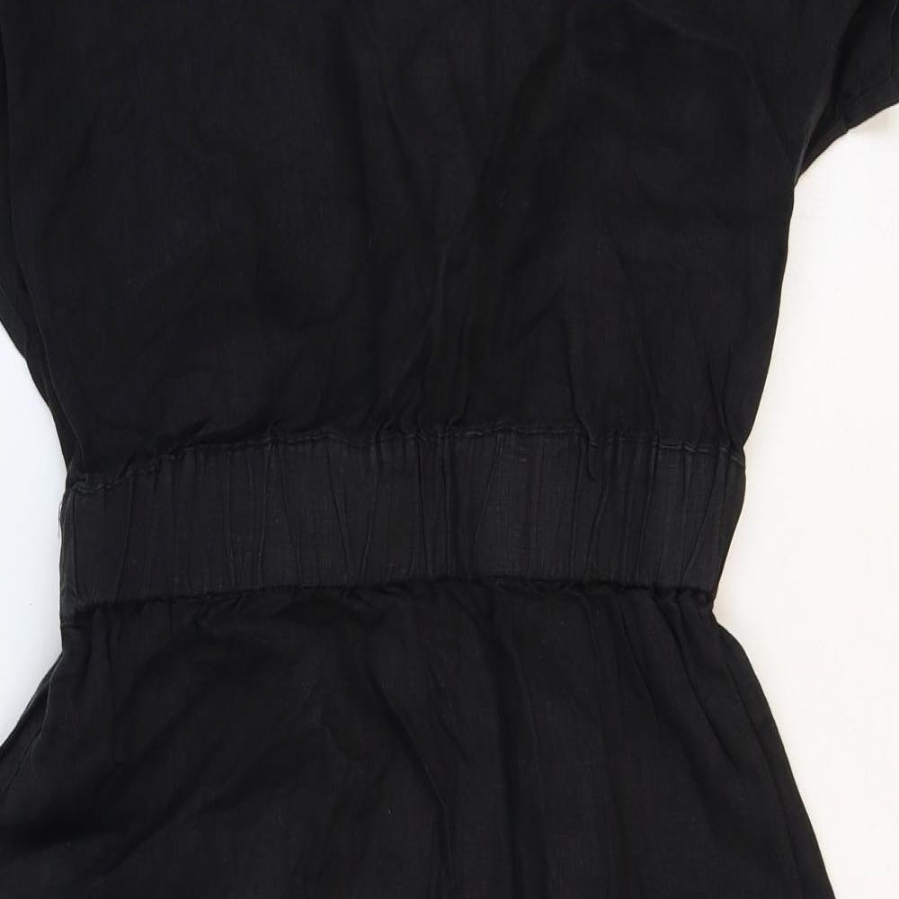 Albaray Womens Black Linen A-Line Size 8 V-Neck Pullover - Elastic Waist