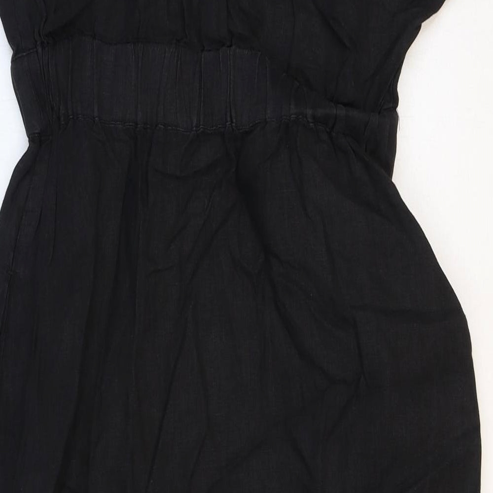 Albaray Womens Black Linen A-Line Size 8 V-Neck Pullover - Elastic Waist
