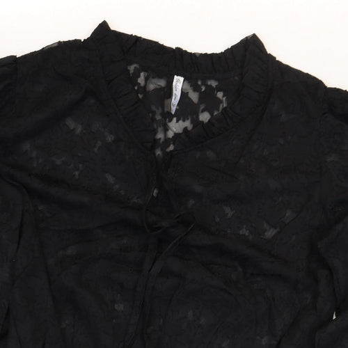 Golden Line Womens Black Geometric Polyester Basic Blouse Size S V-Neck