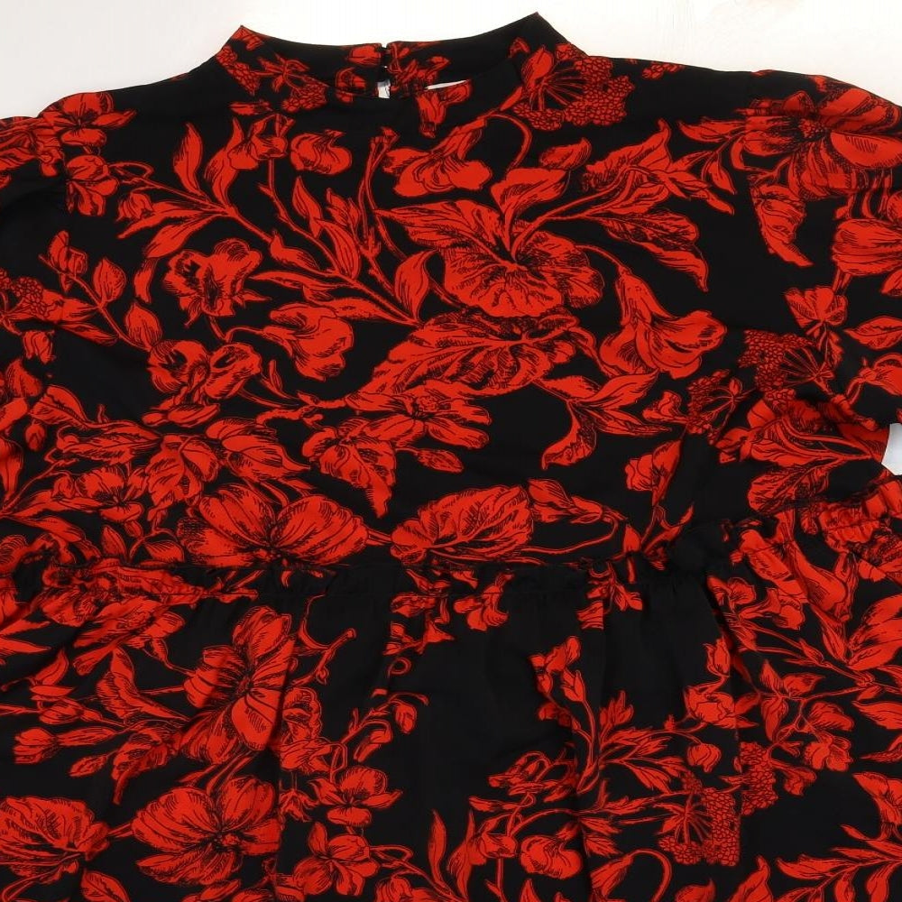 In the Style Womens Red Floral Polyester Trapeze & Swing Size 16 Mock Neck Button