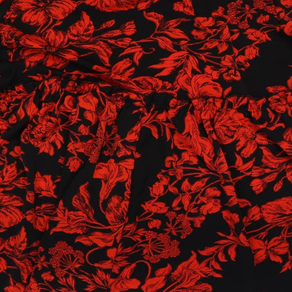 In the Style Womens Red Floral Polyester Trapeze & Swing Size 16 Mock Neck Button