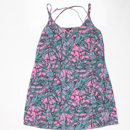 PEP&CO Womens Pink Geometric Polyester Mini Size 14 V-Neck Pullover