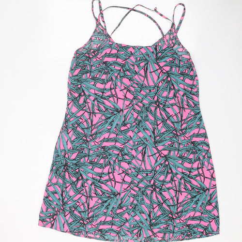 PEP&CO Womens Pink Geometric Polyester Mini Size 14 V-Neck Pullover