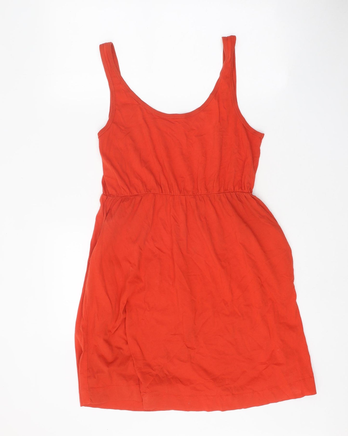 Preworn Womens Red 100% Cotton Tank Dress One Size Scoop Neck Pullover