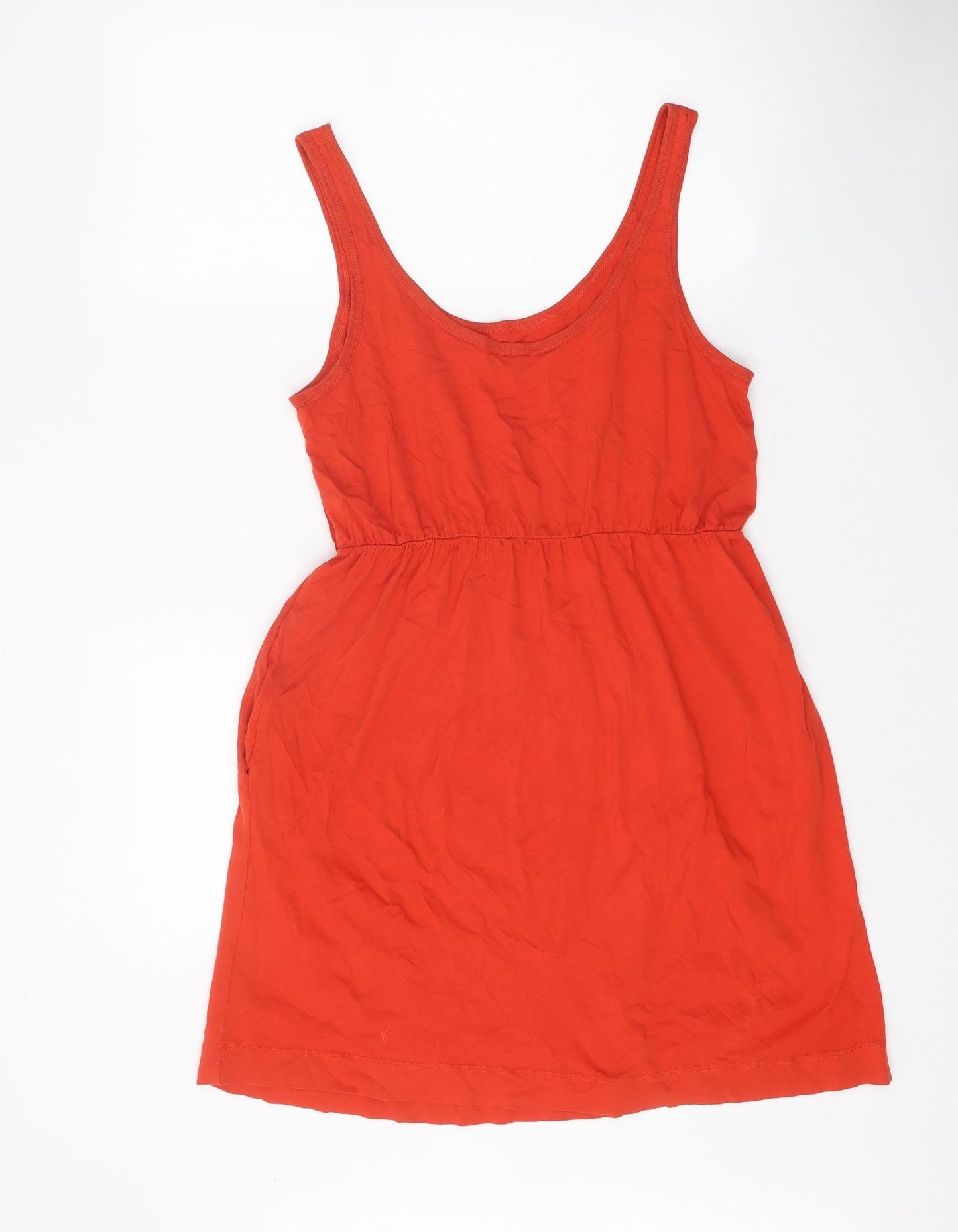 Preworn Womens Red 100% Cotton Tank Dress One Size Scoop Neck Pullover