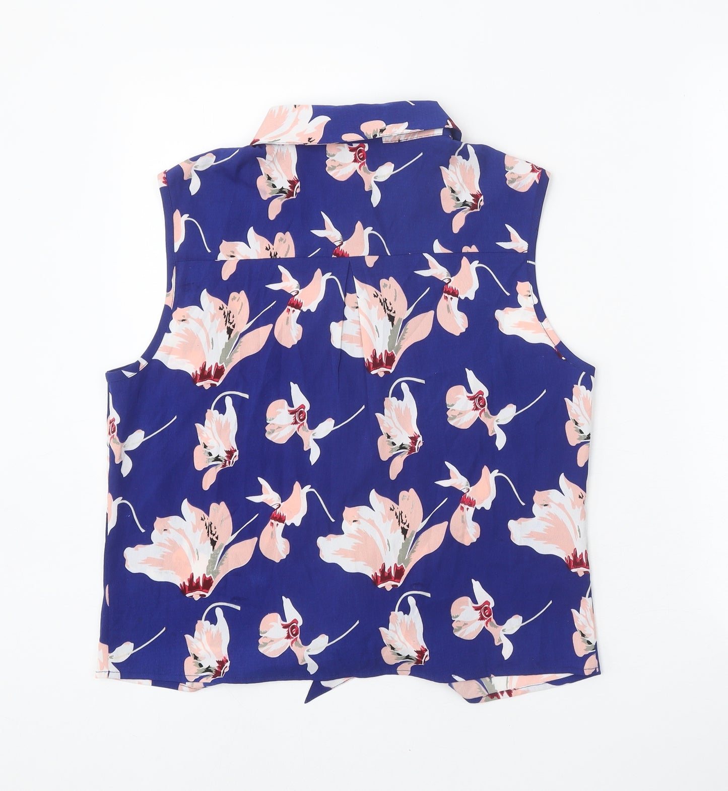 Brave Soul Womens Blue Floral Polyester Basic Button-Up Size S Collared - Knot Front