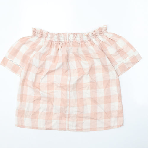 Papaya Womens Pink Check Polyester Cropped Blouse Size 12 Boat Neck