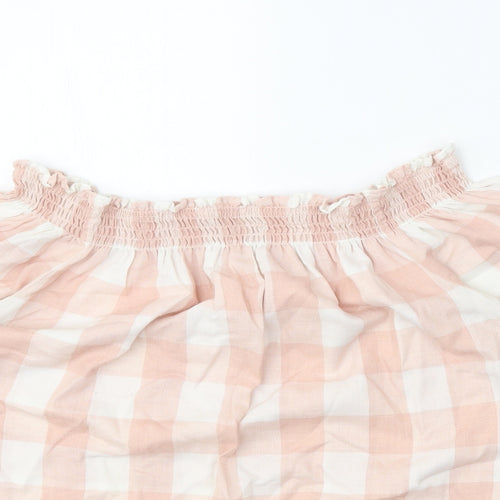 Papaya Womens Pink Check Polyester Cropped Blouse Size 12 Boat Neck