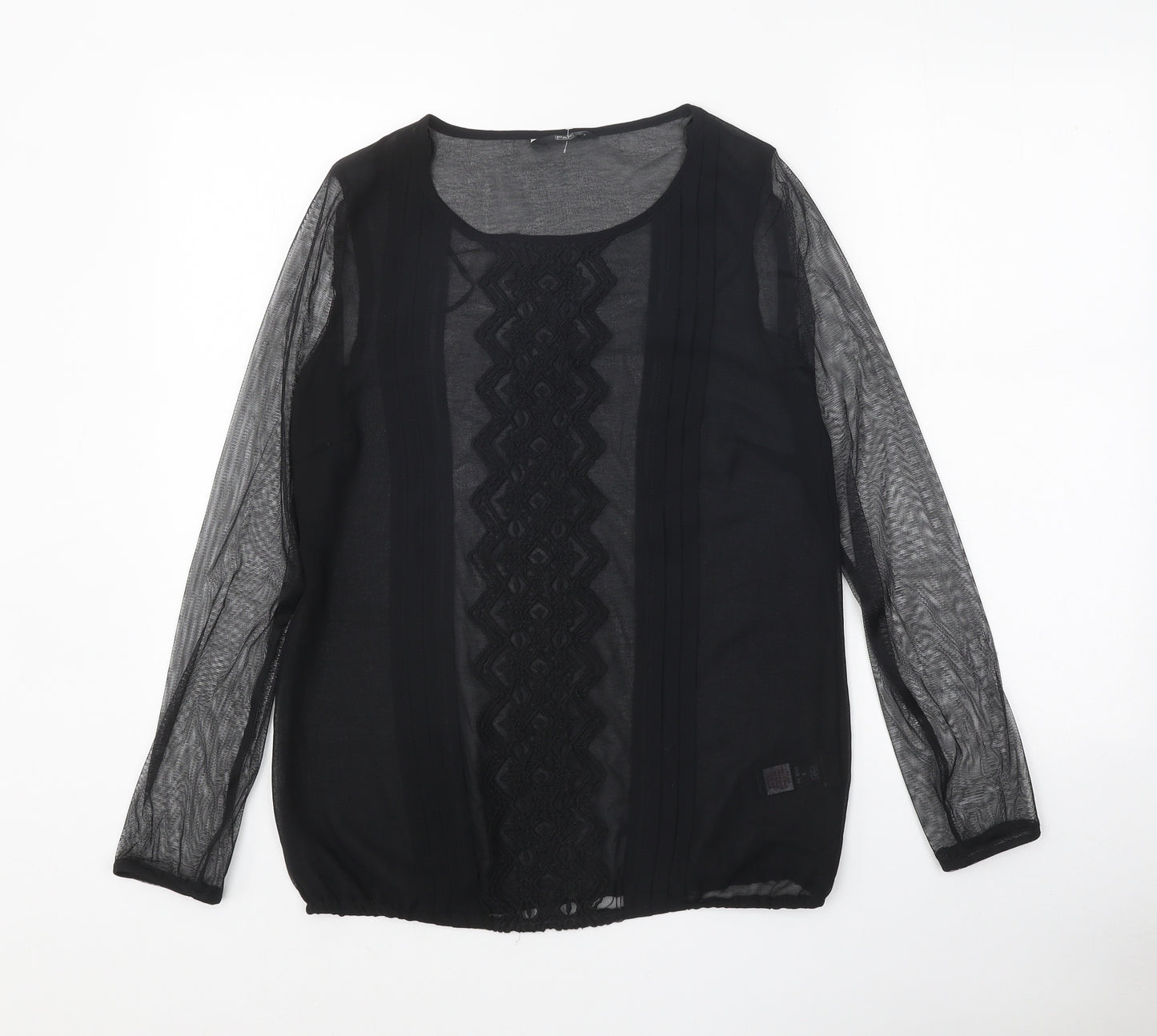 F&F Womens Black Polyester Basic Blouse Size 8 Round Neck