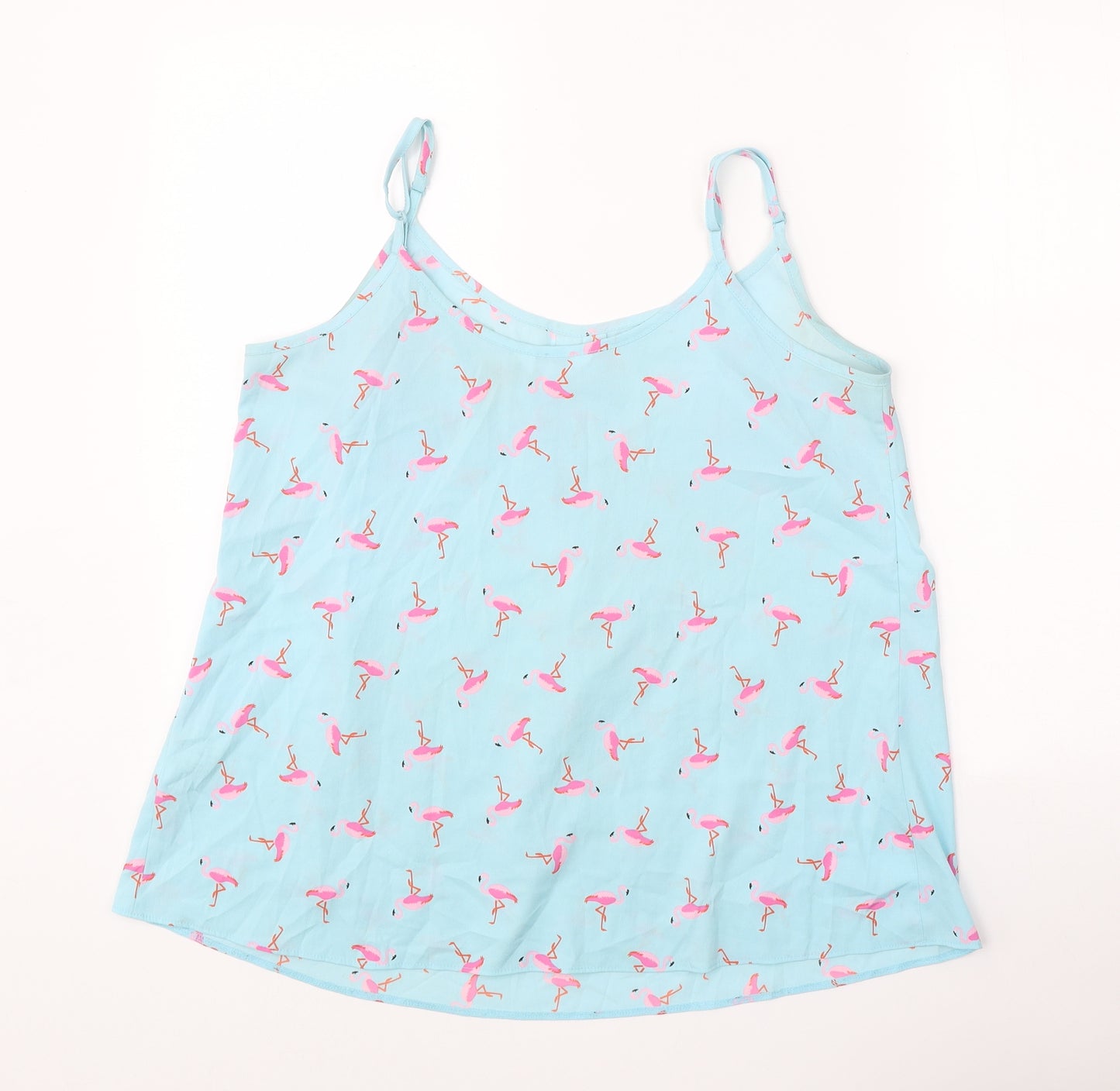 Simply Be Womens Blue Geometric Polyester Basic Tank Size 12 Round Neck - Flamingo Pattern