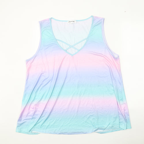 Flycuroy Womens Multicoloured Polyester Tunic Tank Size 3XL V-Neck - Cross Strap Detail