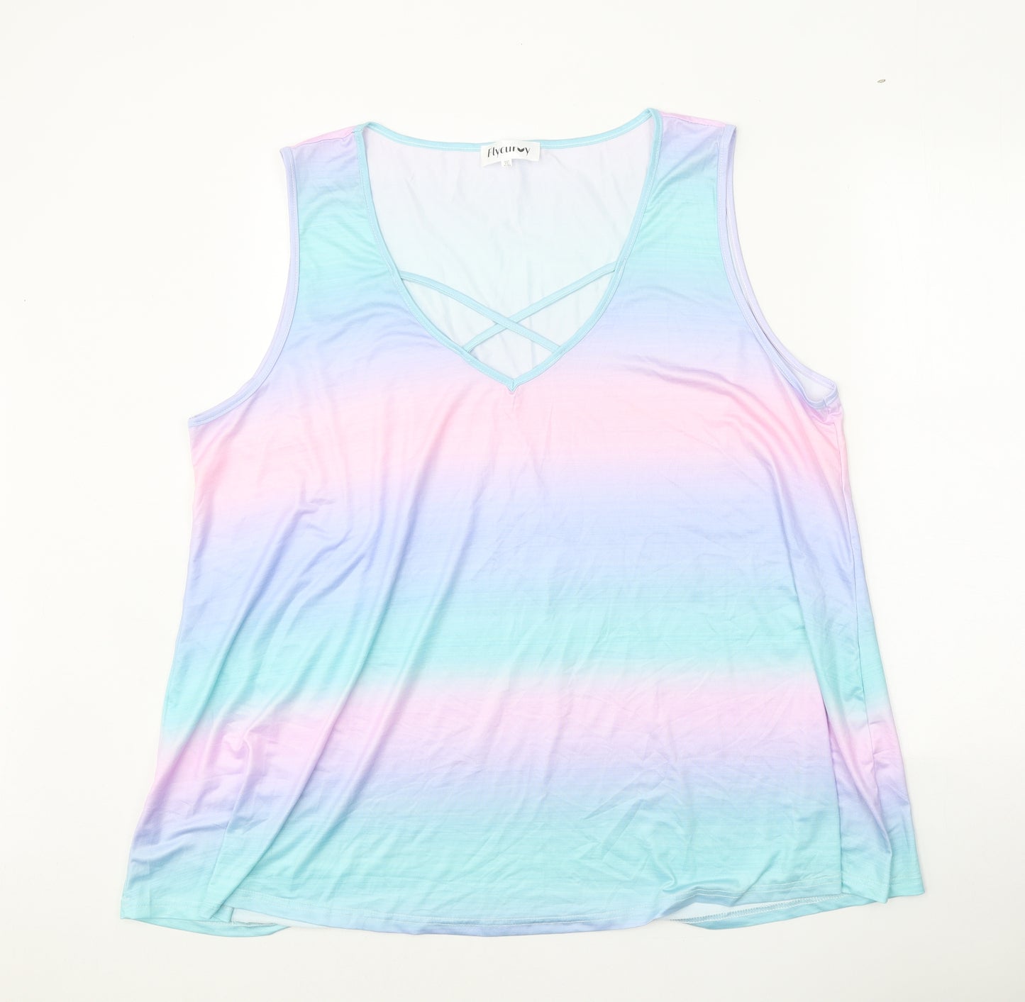 Flycuroy Womens Multicoloured Polyester Tunic Tank Size 3XL V-Neck - Cross Strap Detail