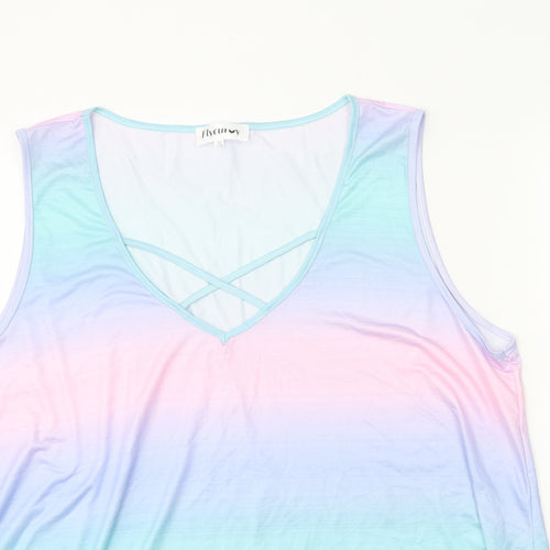 Flycuroy Womens Multicoloured Polyester Tunic Tank Size 3XL V-Neck - Cross Strap Detail