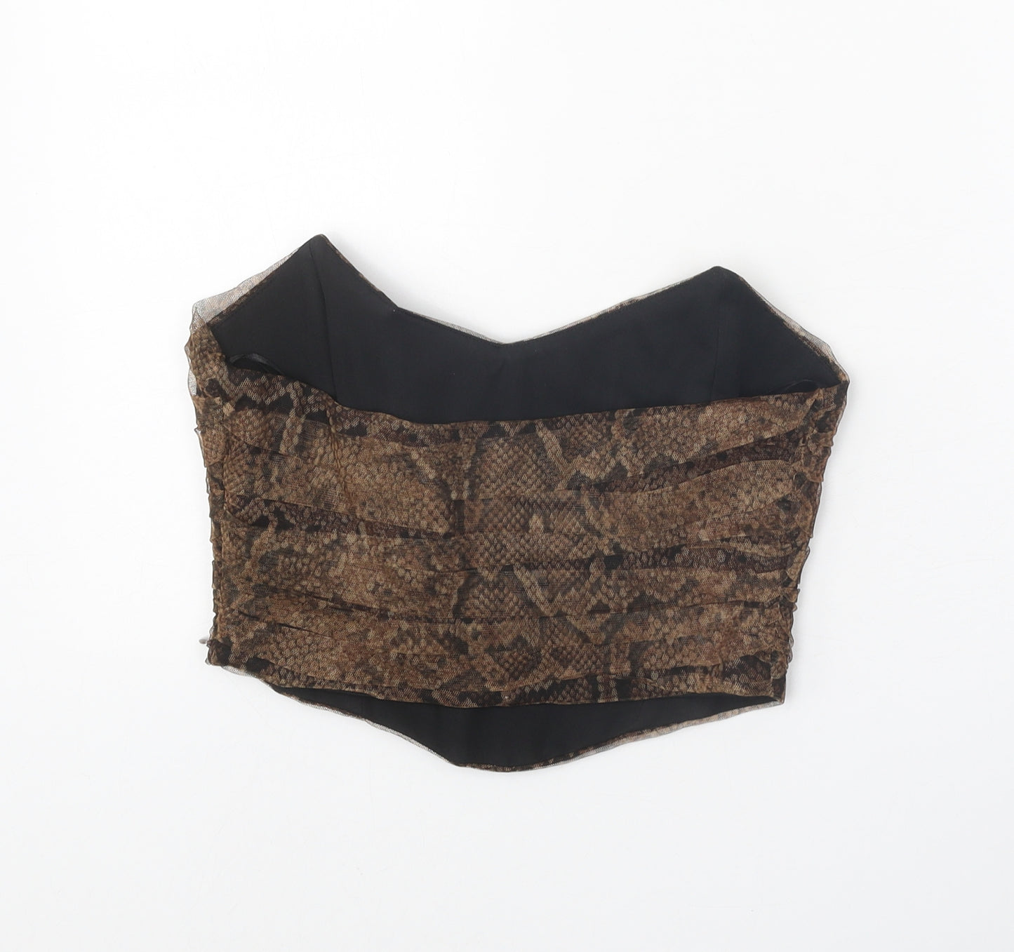 Zara Womens Brown Animal Print Polyester Cropped Blouse Size S Sweetheart - Snake Skin Print Bandeau