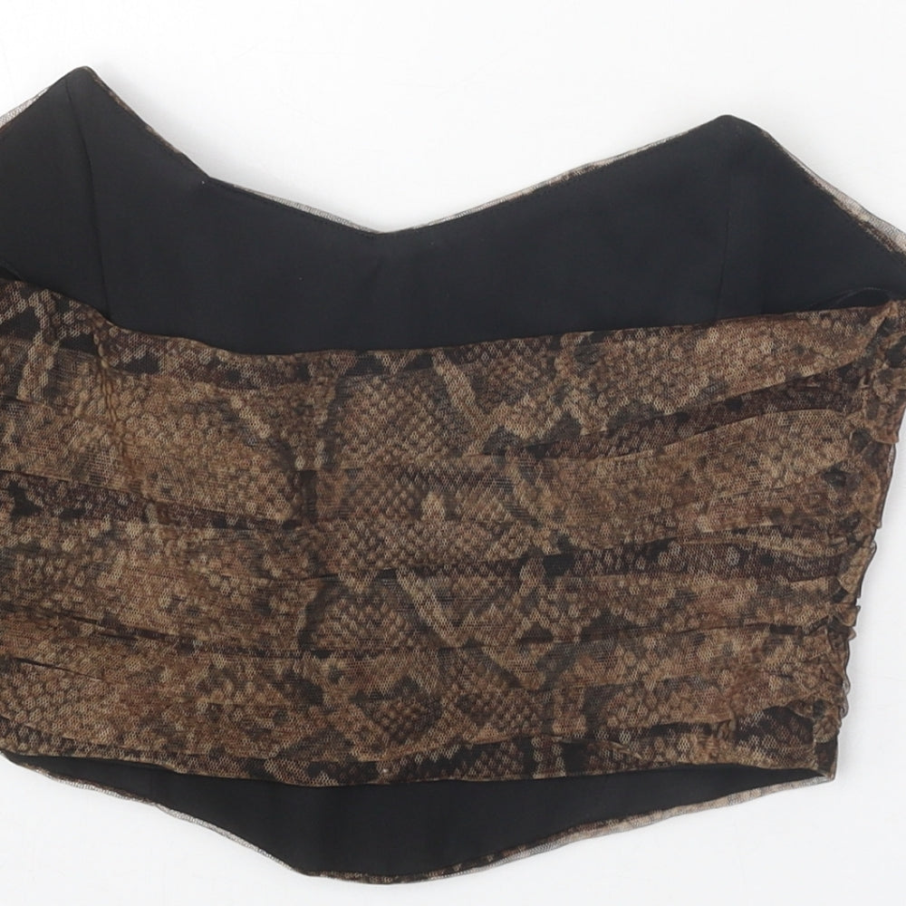 Zara Womens Brown Animal Print Polyester Cropped Blouse Size S Sweetheart - Snake Skin Print Bandeau